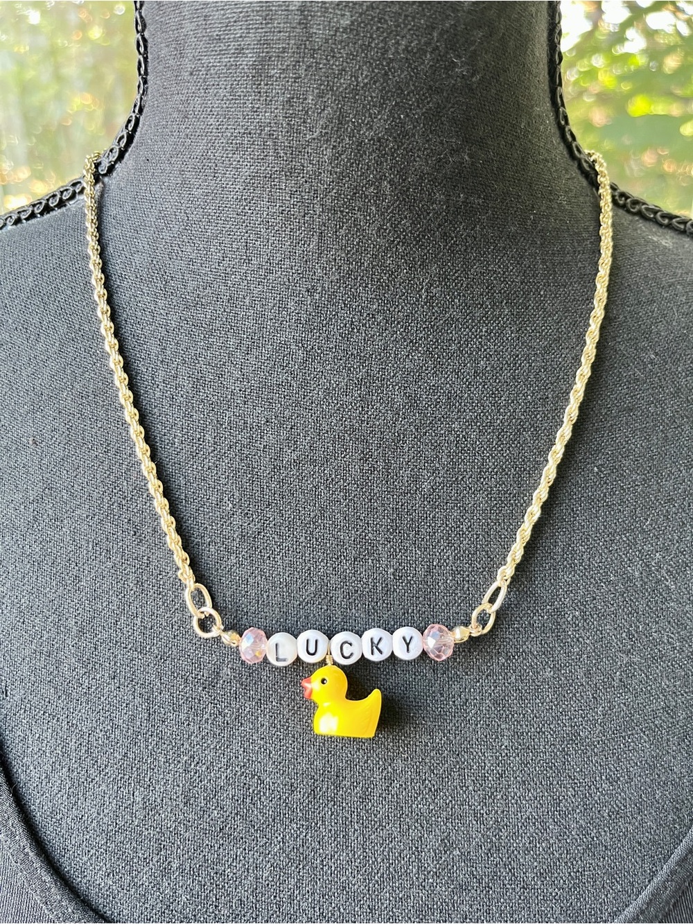 “Lucky Duck” Beaded and Gold Rope Chain Necklace
